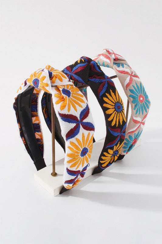 Euless Embroidered Sun Flower Headband