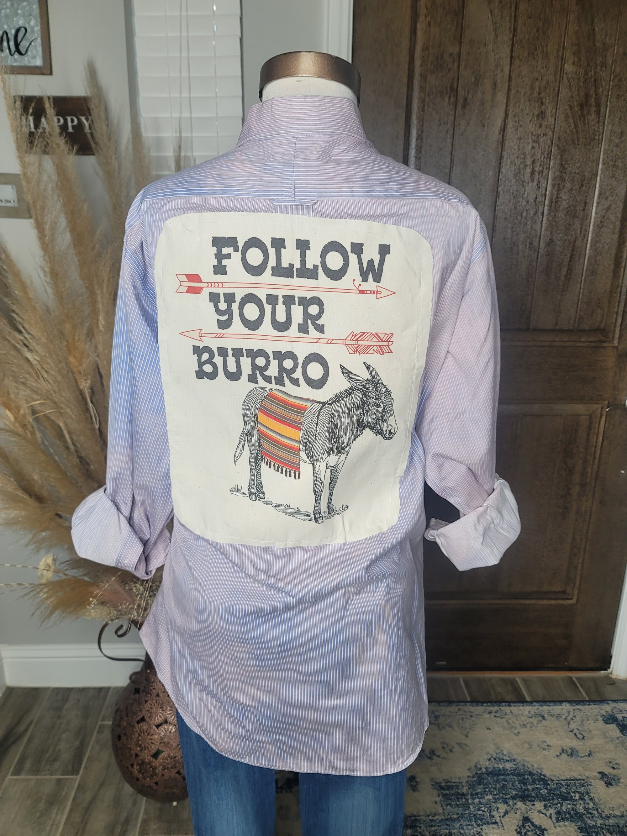 Follow Your Burro Striped Button Up