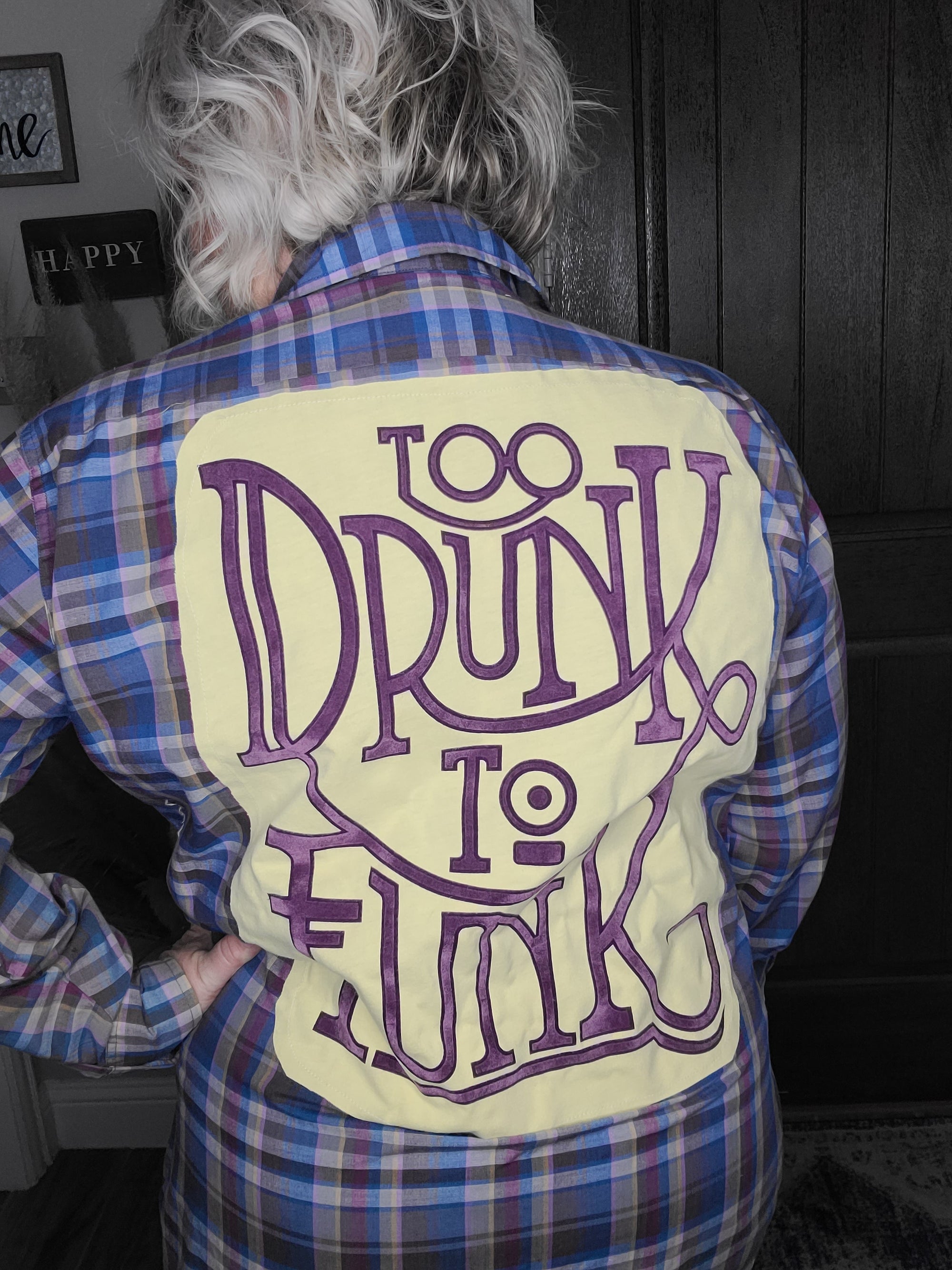 Too Drunk to Funk Plaid Button Up